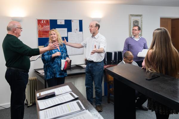 Staff and residents from Jersey Cheshire Home will be joining a group of local singers to perform ‘The Marriage of Figaro’ at Jersey Cheshire Home. Rehearsal with the principal singers Picture: JON GUEGAN