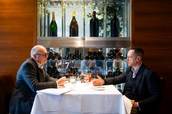 Bohemia restaurant. Ed Shorrock, MD at Kroll,  chatting with journalist Chris Rayner (glasses)                           Picture: ROB CURRIE
