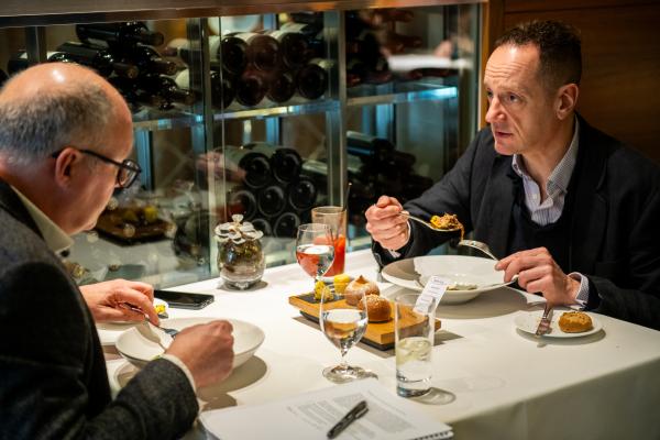 Bohemia restaurant. Ed Shorrock, MD at Kroll,  chatting with journalist Chris Rayner (glasses)                           Picture: ROB CURRIE