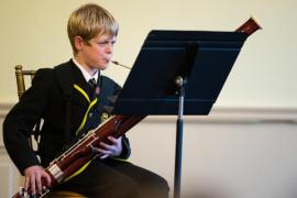 Chateau Vermont. Jersey Eisteddfod music section. The Ray Kitchen Award, Class 108 Woodwind Solo, under 18 years old, competitiors learning less than 5 years. William De La Haye on the bassoon playing the Star Wars main theme           Picture: ROB CURRIE