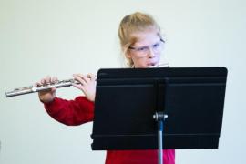 Chateau Vermont. Jersey Eisteddfod music section. The Ray Kitchen Award, Class 108 Woodwind Solo, under 18 years old, competitiors learning less than 5 years. Bobbi Billington playing the flute and playing Allegro Moderato, 1st movement of Sonatine           Picture: ROB CURRIE