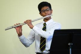 Chateau Vermont. Jersey Eisteddfod music section. The Ray Kitchen Award, Class 107 Woodwind Solo, under 18 years old, competitiors learning less than 3 years. Saharsh Singla playing Londonerry Air and The Birdcather's Song          Picture: ROB CURRIE