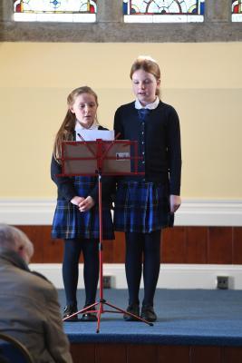 Class 611 Primary School - set prepared reading for 2nd year students - pairs Cerina McAteer and Holly Milan L'Eisteddfod de Jerri - SECTION du Jerriais 2024 Picture: DAVID FERGUSON