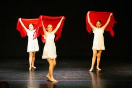 Les Quennevais school. Jersey Eisteddfod dance section. Class 431A The Geraldine Des Forges Award, Trio/Quartet 12 years and under. NAMES NOT IN ORDER. Lilly Osmand, Alexis Keith, Asara Bakewell & Matilda De Gouveia dancing to Little Red Riding Hood                        Picture: ROB CURRIE