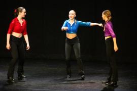 Les Quennevais school. Jersey Eisteddfod dance section. Class 431B The Geraldine Des Forges Award, Trio/Quartet 7 to 21 years old. Tess Drummond, Amelia Devaney & Arabella Kennedy dancing to Rather Be who came first and were awarded a gold certificate                           Picture: ROB CURRIE