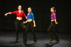 Les Quennevais school. Jersey Eisteddfod dance section. Class 431B The Geraldine Des Forges Award, Trio/Quartet 7 to 21 years old. Tess Drummond, Amelia Devaney & Arabella Kennedy dancing to Rather Be who came first and were awarded a gold certificate                           Picture: ROB CURRIE