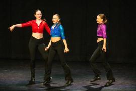 Les Quennevais school. Jersey Eisteddfod dance section. Class 431B The Geraldine Des Forges Award, Trio/Quartet 7 to 21 years old. Tess Drummond, Amelia Devaney & Arabella Kennedy dancing to Rather Be who came first and were awarded a gold certificate                           Picture: ROB CURRIE