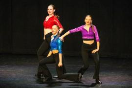 Les Quennevais school. Jersey Eisteddfod dance section. Class 431B The Geraldine Des Forges Award, Trio/Quartet 7 to 21 years old. Tess Drummond, Amelia Devaney & Arabella Kennedy dancing to Rather Be who came first and were awarded a gold certificate                           Picture: ROB CURRIE