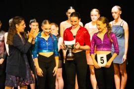 Les Quennevais school. Jersey Eisteddfod dance section. Class 431B The Geraldine Des Forges Award, Trio/Quartet 7 to 21 years old. Tess Drummond, Amelia Devaney & Arabella Kennedy dancing to Rather Be who came first and were awarded a gold certificate                           Picture: ROB CURRIE