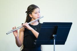 Chateau Vermont. Jersey Eisteddfod music section. The Ray Kitchen Award, Class 108 Woodwind Solo, under 18 years old, competitiors learning less than 5 years. Sophie Coates playing the flute and playing Allegro, 3rd movement from sonata in A minor          Picture: ROB CURRIE