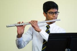 Chateau Vermont. Jersey Eisteddfod music section. The Ray Kitchen Award, Class 107 Woodwind Solo, under 18 years old, competitiors learning less than 3 years. Saharsh Singla playing Londonerry Air and The Birdcather's Song          Picture: ROB CURRIE