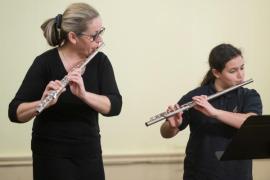 Chateau Vermont. Jersey Eisteddfod music section. Class 137 INSTRUMENTAL ENSEMBLE ONLY ONE PERSON TO EACH PART
Any Age. L>R ?????? and Alexandra Neves, the Jam Flute Duo on flutes, play Andante from Sonatina in F by Ball                  Picture: ROB CURRIE