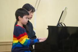 Chateau Vermont. Jersey Eisteddfod music section. Class 137 INSTRUMENTAL ENSEMBLE ONLY ONE PERSON TO EACH PART
Any Age. Eva Hsieh and Eric Abraham, on piano, play Symphony No. 94 by Haydn                 Picture: ROB CURRIE