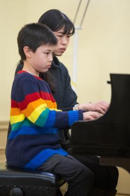 Chateau Vermont. Jersey Eisteddfod music section. Class 137 INSTRUMENTAL ENSEMBLE ONLY ONE PERSON TO EACH PART
Any Age. Eva Hsieh and Eric Abraham, on piano, play Symphony No. 94 by Haydn                 Picture: ROB CURRIE