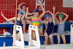 Les Quennevais pool. Swimarathon. Helvetia House School.  Team Rainbow Fish dance to Vilage People's YMCA               Picture: ROB CURRIE