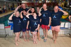 We salute you. The Government House team (The Kingfishers) led by HE Jerry Kid and a team from the Bailiff’s Chambers swim Picture: DAVID FERGUSON