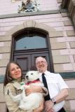 Julie Daly-Wallman with her dog Buttons outside the States building. She was sworn in as a Roads Inspector and Buttons was allowed in the Royal Court as it is her support for autism and anxiety. Picture: JON GUEGAN