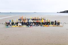 The Jersey local surfing community spanning decades assemble for the 'Paddle Out' at St Brelades Bay in memory of local surfing legend, Steve Harewood Picture: DAVID FERGUSON