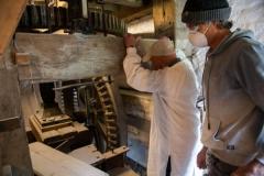 The Trust’s annual Heritage Milling Event took place on Saturday 27 April at Le Moulin de Quetivel in St Peter’s Valley, when more than 300 kilos of locally grown wheat were transformed into stoneground flour. * Visitors were able to see the waterwheel in action, watch the milling process from start to finish and enjoy a presentation with the Trust’s miller and learn about Jersey’s milling history.  Malcolm MacReady disengages the wheel Picture: JON GUEGAN
