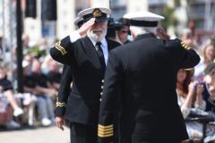 Trevor Raysom salutes Cpt Brian Nibbs Liberation Day service in Liberation Square, Re-Enactment and Cavalcade  Picture: DAVID FERGUSON