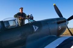 Kelly Frost in the passenger seat of a two seater Spitfire flown by Matt Jones of Spitfires.com Picture: JON GUEGAN