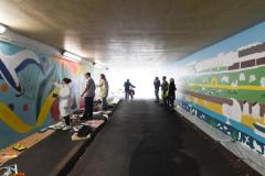 Hautlieu students painting the underpass near the waterfront carpark  Picture: DAVID FERGUSON