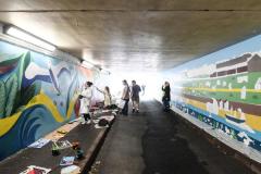 Hautlieu students painting the underpass near the waterfront carpark  Picture: DAVID FERGUSON