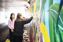 Hautlieu students painting the underpass near the waterfront carpark  Picture: DAVID FERGUSON