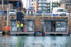 Floating holiday pods being set up in St Helier marina Picture: JON GUEGAN