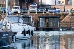 Floating holiday pods being set up in St Helier marina Picture: JON GUEGAN