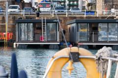 Floating holiday pods being set up in St Helier marina Picture: JON GUEGAN