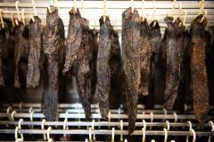 The Smokey Shed. Owner Neil Cotillard who makes Biltong and Smoked salmon. Biltong hanging in the dryer                       Picture: ROB CURRIE