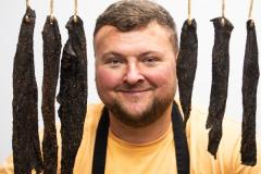 The Smokey Shed. Owner Neil Cotillard who makes Biltong and Smoked salmon. Neil with Biltong                       Picture: ROB CURRIE