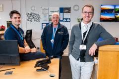 Jersey Aero Club. James Phillips, ground operations controller for ORTAC, Martyn Crespel, director of SkyWalker Flight Training and Lee McConnell, director of ORTAC and SkyWalker Flight Training                       Picture: ROB CURRIE