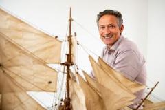 Mike Hill, CEO of Paul Fraser Collectibles (CORRECT SPELLING OF COLLECTIBLES). With a scale model of HMS Victory               Picture: ROB CURRIE