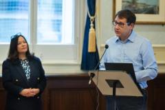 Town Hall. Jersey Food Allergy Conference. L>R Tanya and Nadim Ednan-Laperouse, who are the parents of the late Natasha - the girl who died after eating a baguette containing sesame seeds.  She gave her name to Natasha's Law, a tightening of legislation to require all pre-packaged foods to contain
 details of all their contents to avoid allergic reactions of this kind.                             Picture: ROB CURRIE