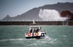 Standalone weather Workmen had a fairly lumpy ride out to Elizabeth Castle Tuesday morning on board the Water Taxi CI  Picture: JON GUEGAN