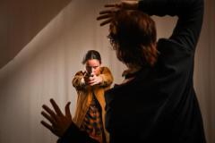 Shooting scene Freya Spybey (adult Mickey) shooting Elizabeth Bayman (Adult Eddie) JCG Blood Brothers Picture: DAVID FERGUSON