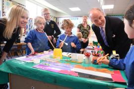 Reception Class. Lt Gov and Dr Kyd talking Florence Nash. to Lt Gov Jerry Kyd and Dr Kyd visit Les Landes School to see how their Crown making is getting on. Picture: DAVID FERGUSON