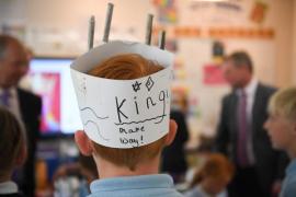 Lt Gov Jerry Kyd and Dr Kyd visit Les Landes School to see how their Crown making is getting on. Picture: DAVID FERGUSON