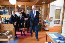 Reception Class. Lt Gov Jerry Kyd and Dr Kyd visit Les Landes School to see how their Crown making is getting on. Picture: DAVID FERGUSON