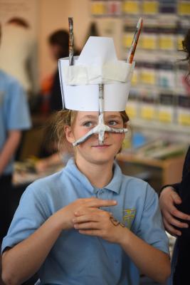 Yr 6 pupil Phoebe Saviston. Lt Gov Jerry Kyd and Dr Kyd visit Les Landes School to see how their Crown making is getting on. Picture: DAVID FERGUSON