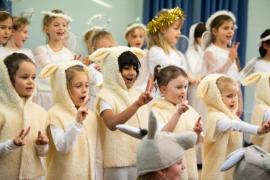 Beaulieu KS1 nativity called a Christmas Service. NO NAMES. Sheep and angels behind                            Picture: ROB CURRIE