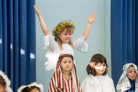 Beaulieu KS1 nativity called a Christmas Service. NO NAMES. Angel Gabriel behind Joseph and Mary                           Picture: ROB CURRIE