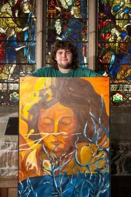 St Saviour's Church. Exhibition of Hautlieu artwort titled Organic Human, created by year 12 students. Finley Rees (16)                Picture: ROB CURRIE