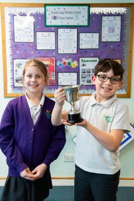Grands Vaux school. Eisteddfod winners. L>R Gabriela Kochan (8) who came top in her age category (6-10) for the short story competition and Jose Esteves (9), a platinum award and overall winner in his age category in the French Eisteddfod                            Picture: ROB CURRIE