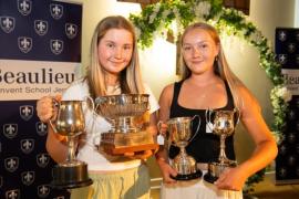 Beaulieu school prize giving at St Mary & St Peter's Church.  L>R Isa Vellam (16) and Elsa Wanless (16)                 Picture: ROB CURRIE
