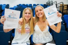 Grainville school GCSE results. Carly Proffitt (16) and Ruby Butler (16)                       Picture: ROB CURRIE