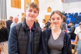 Grainville school GCSE results. L>R Dylan Hedgecock (16), head boy and Harriet Searle (16), head girl                      Picture: ROB CURRIE