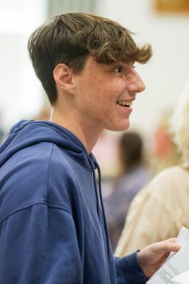 Grainville school GCSE results. Thomas Morris (16) (blue hoodie)                       Picture: ROB CURRIE